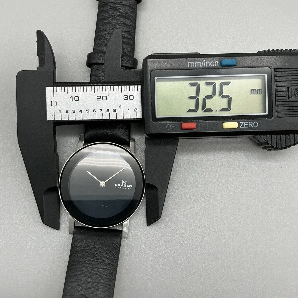 Skagen Womens Watch 33mm Black Dial Black Leather Minimalist Dress New Battery